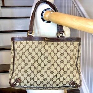 GUCCI GG Monogram E/W Tote Shoulder Bag w/ Center Zipper Compartment MINT